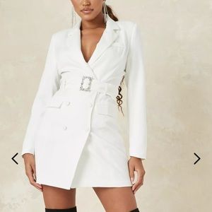 White Diamanté Beled Blazer Dress